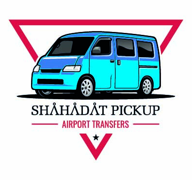 logo a red triangle with a
					 blue van inscription shahadat
					 pickup airport transfers
					 style Stargate SG1